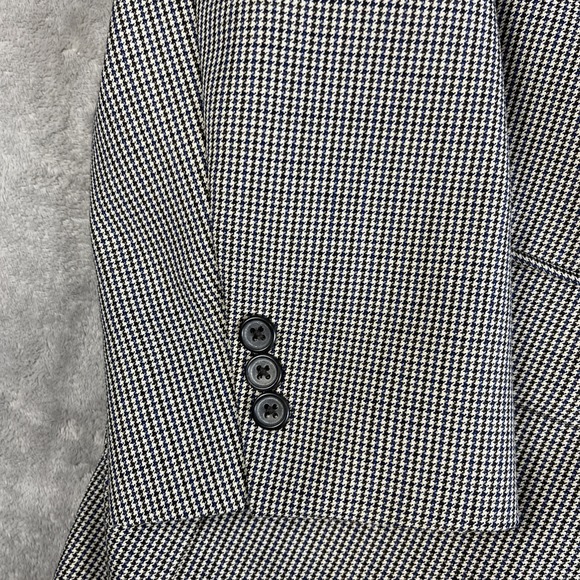 Stafford Houndstooth Check Blazer Mens 48R 2-Button Sport Coat Green Blue Jacket - Picture 4 of 10